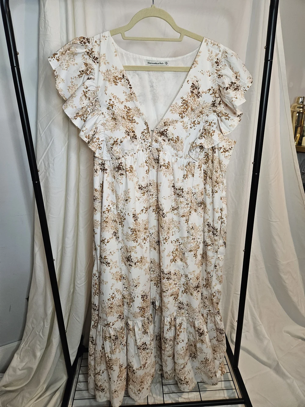 Abercrombie & Fitch Cream Maxi Dress with Brown Floral Print